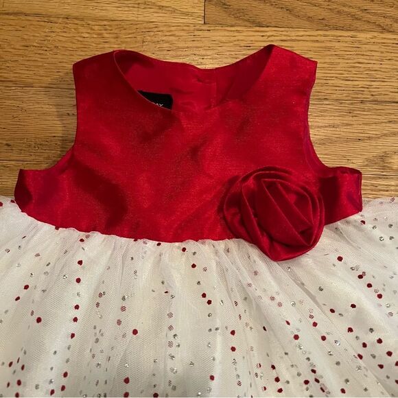 😊3/$30 Baby Girl Holiday Editions Red And Silver Sparkle TuTu Dress Size 3-6 Mo - Picture 10 of 16